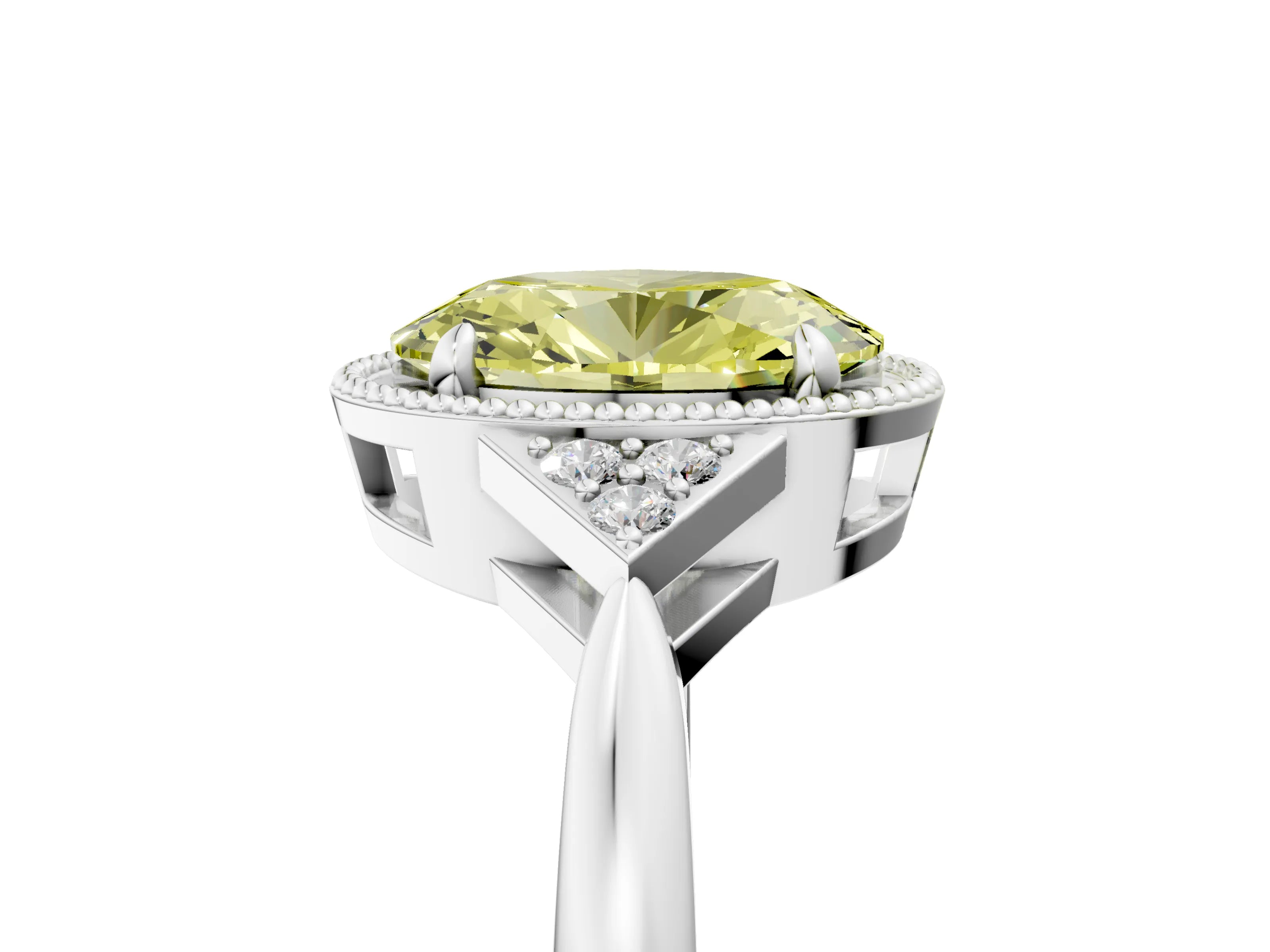 White gold Hexagonal Halo Fancy Yellow Oval Cut Diamond Solitaire with Pavé Band and Four-Prong Setting_20