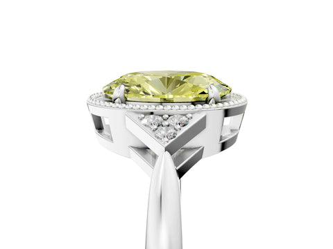 White gold Hexagonal Halo Fancy Yellow Oval Cut Diamond Solitaire with Pavé Band and Four-Prong Setting_20