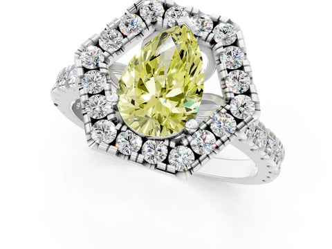 White gold Hexagonal Halo Fancy Yellow Pear Cut Diamond Pavé Band with Four-Prong Setting_1