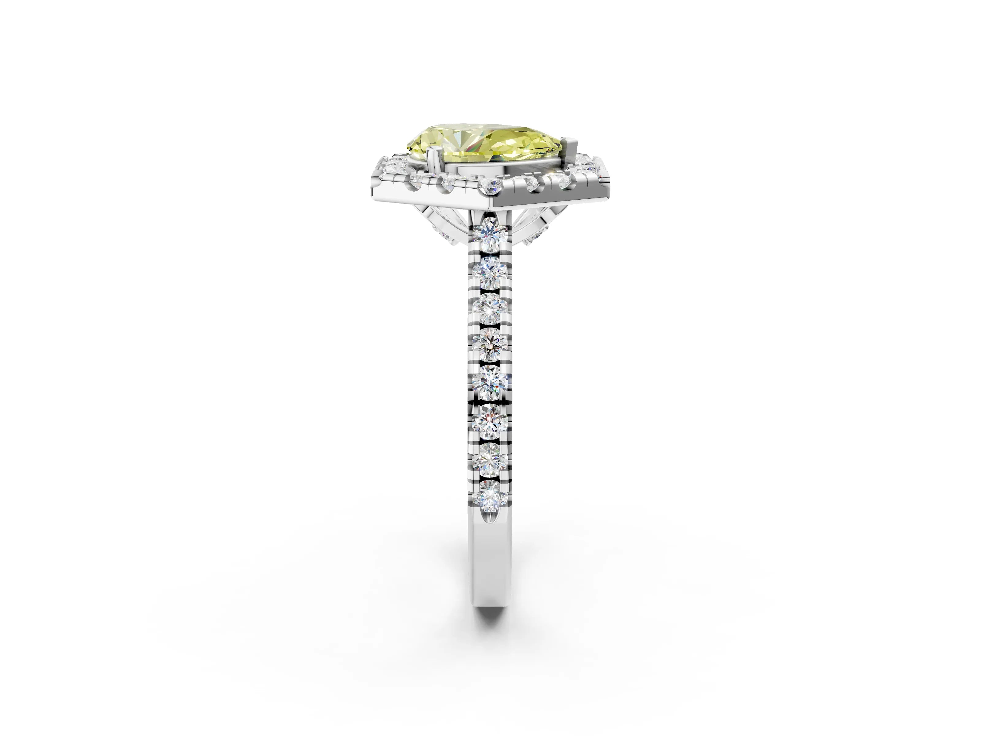 White gold Hexagonal Halo Fancy Yellow Pear Cut Diamond Pavé Band with Four-Prong Setting_2