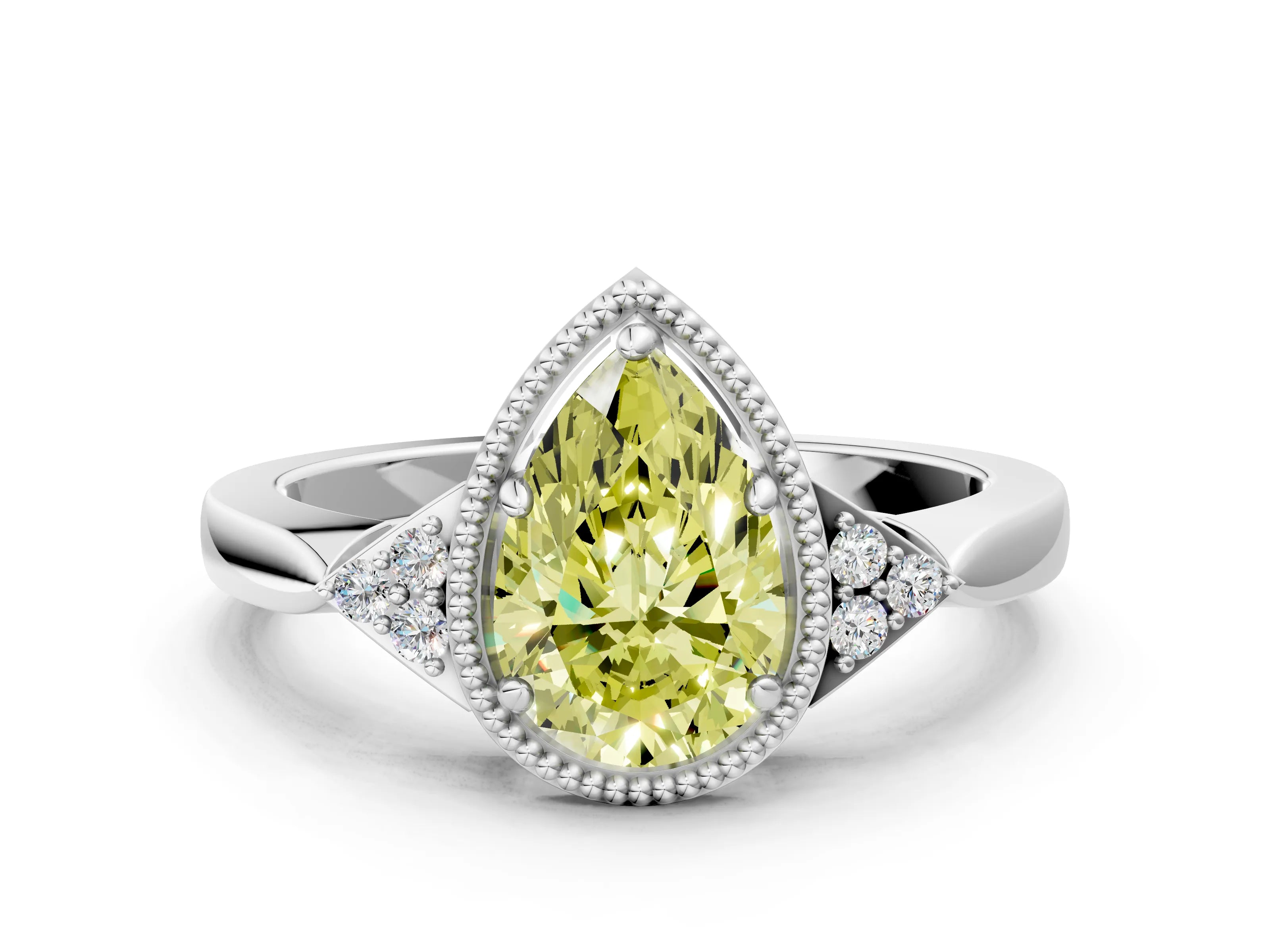 White gold Hexagonal Halo Fancy Yellow Pear Cut Diamond Solitaire with Pavé Band and Four-Prong Setting_3