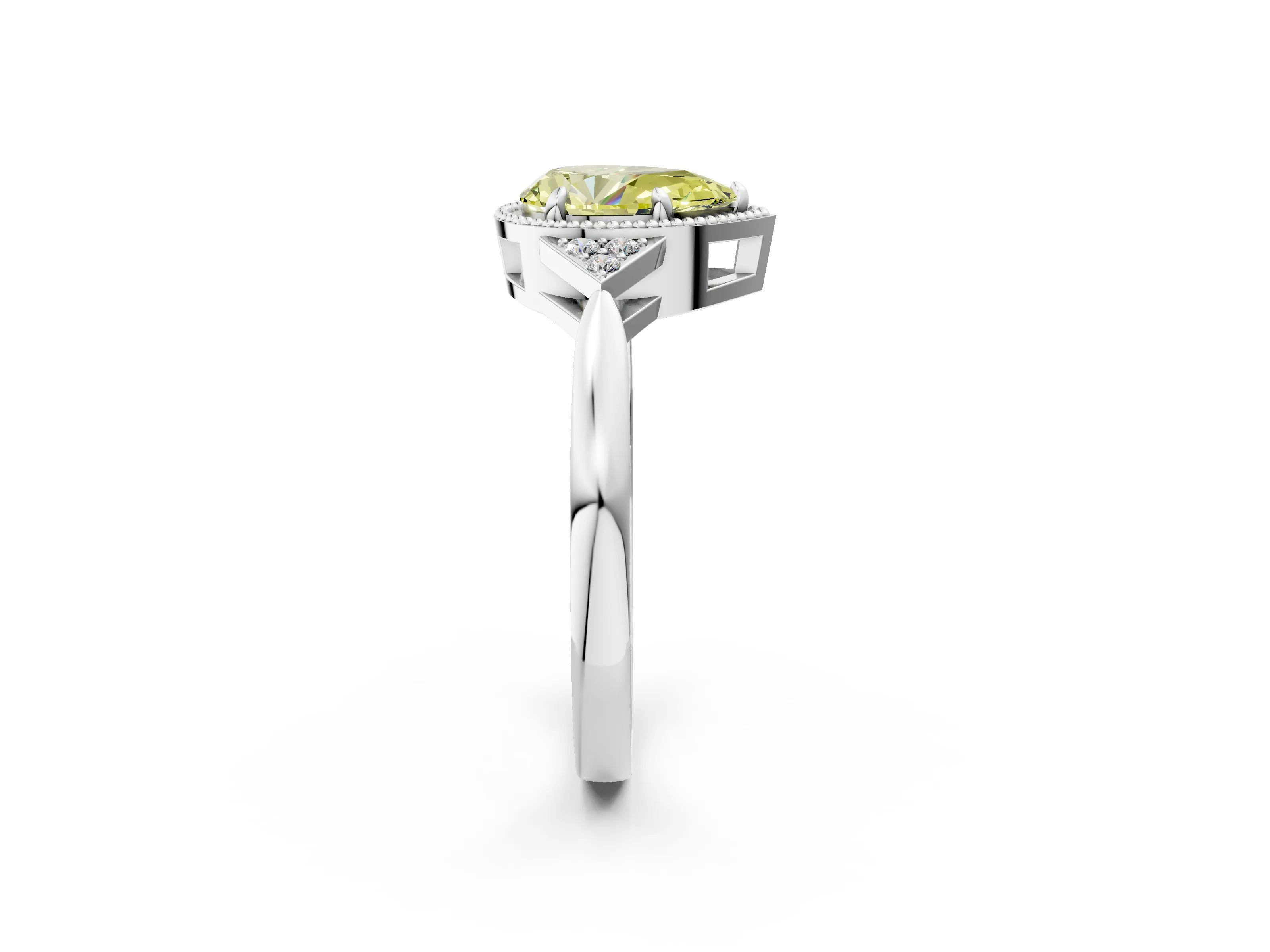 White gold Hexagonal Halo Fancy Yellow Pear Cut Diamond Solitaire with Pavé Band and Four-Prong Setting_5