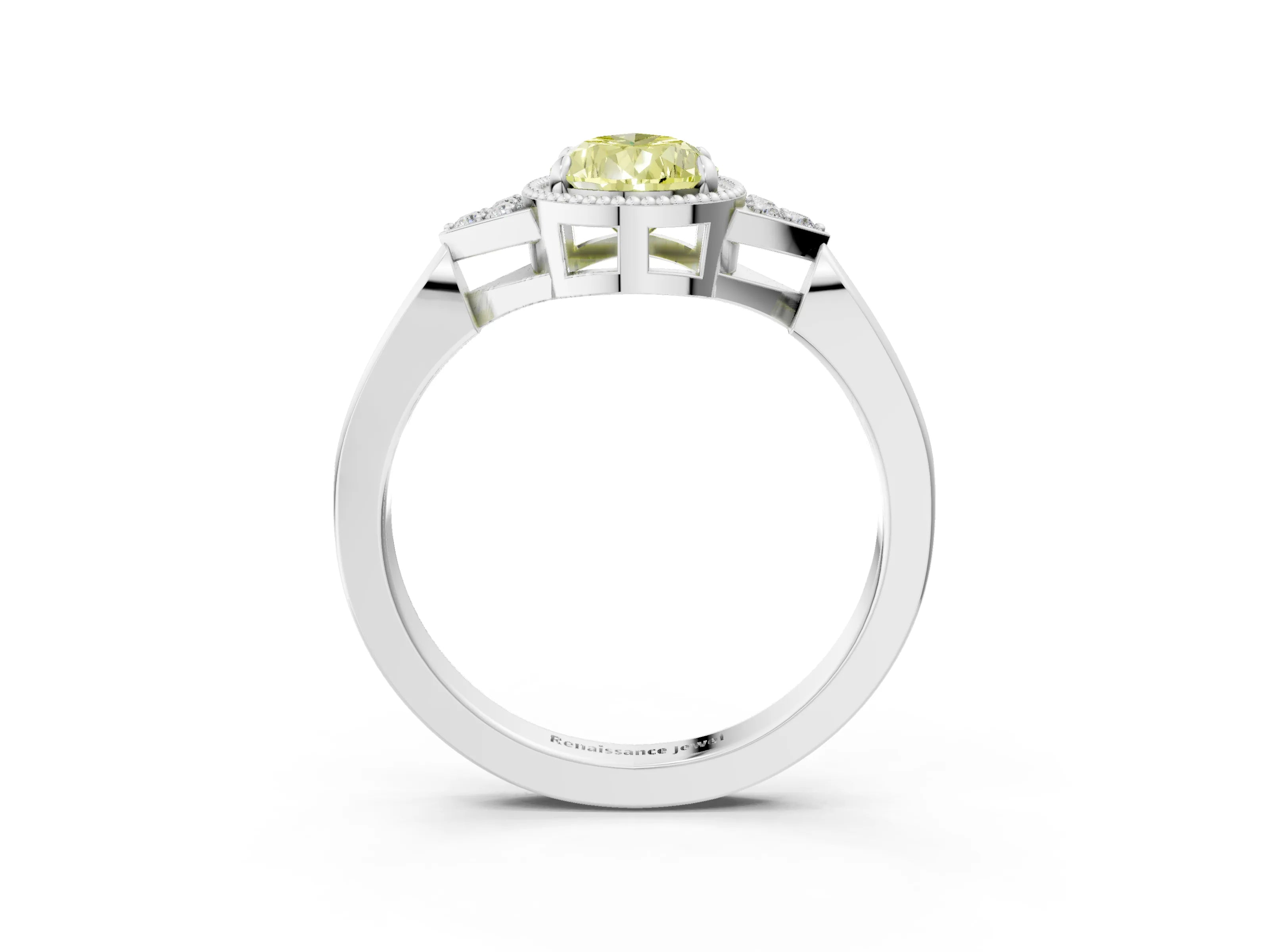 White gold Hexagonal Halo Fancy Yellow Pear Cut Diamond Solitaire with Pavé Band and Four-Prong Setting_6