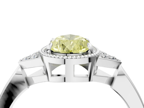 White gold Hexagonal Halo Fancy Yellow Pear Cut Diamond Solitaire with Pavé Band and Four-Prong Setting_7