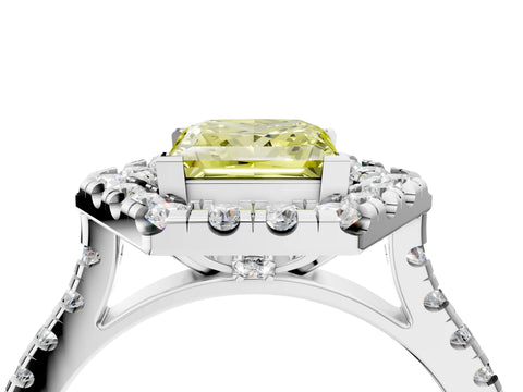 White gold Hexagonal Halo Fancy Yellow Princess Cut Diamond Pavé Band with Four-Prong Setting_4