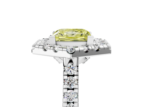 White gold Hexagonal Halo Fancy Yellow Princess Cut Diamond Pavé Band with Four-Prong Setting_5