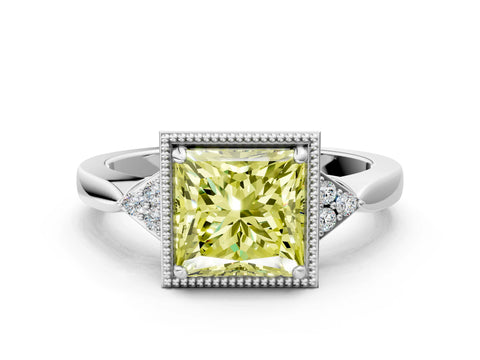 White gold Hexagonal Halo Fancy Yellow Princess Cut Diamond Solitaire with Pavé Band and Four-Prong Setting_15