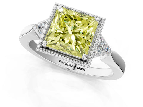 White gold Hexagonal Halo Fancy Yellow Princess Cut Diamond Solitaire with Pavé Band and Four-Prong Setting_16