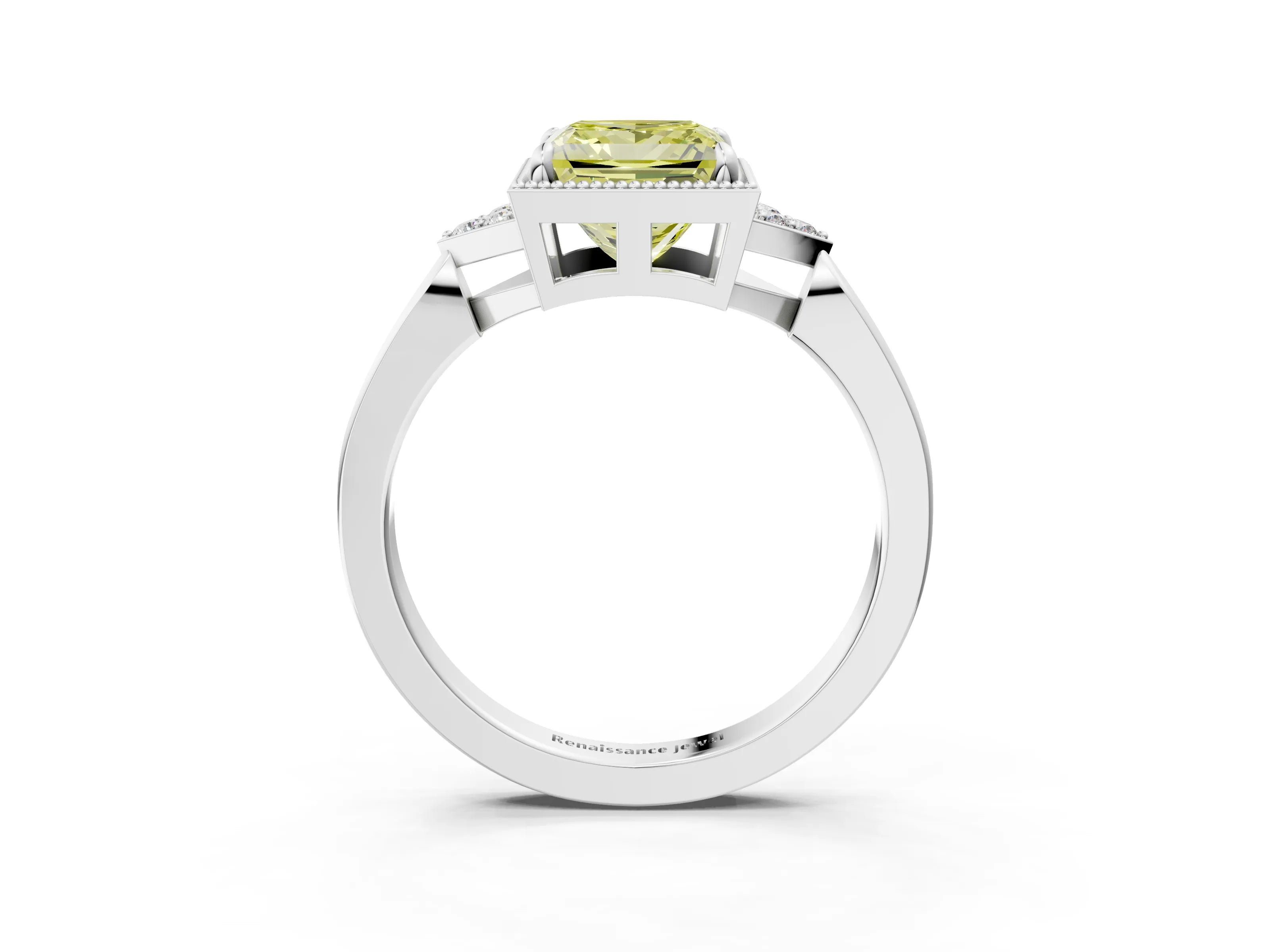 White gold Hexagonal Halo Fancy Yellow Princess Cut Diamond Solitaire with Pavé Band and Four-Prong Setting_18