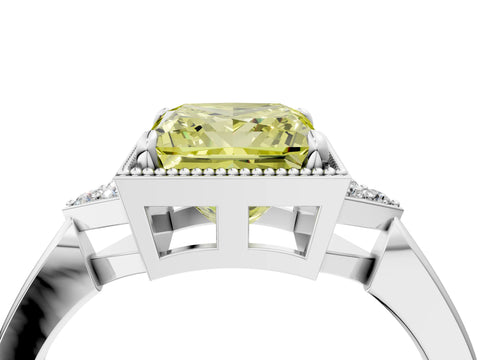 White gold Hexagonal Halo Fancy Yellow Princess Cut Diamond Solitaire with Pavé Band and Four-Prong Setting_19