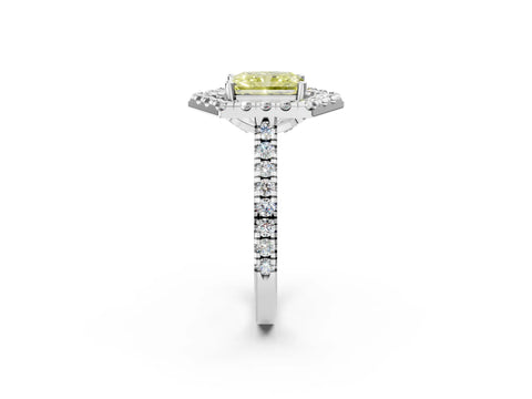 White gold Hexagonal Halo Fancy Yellow Radiant Cut Diamond Pavé Band with Four-Prong Setting_2