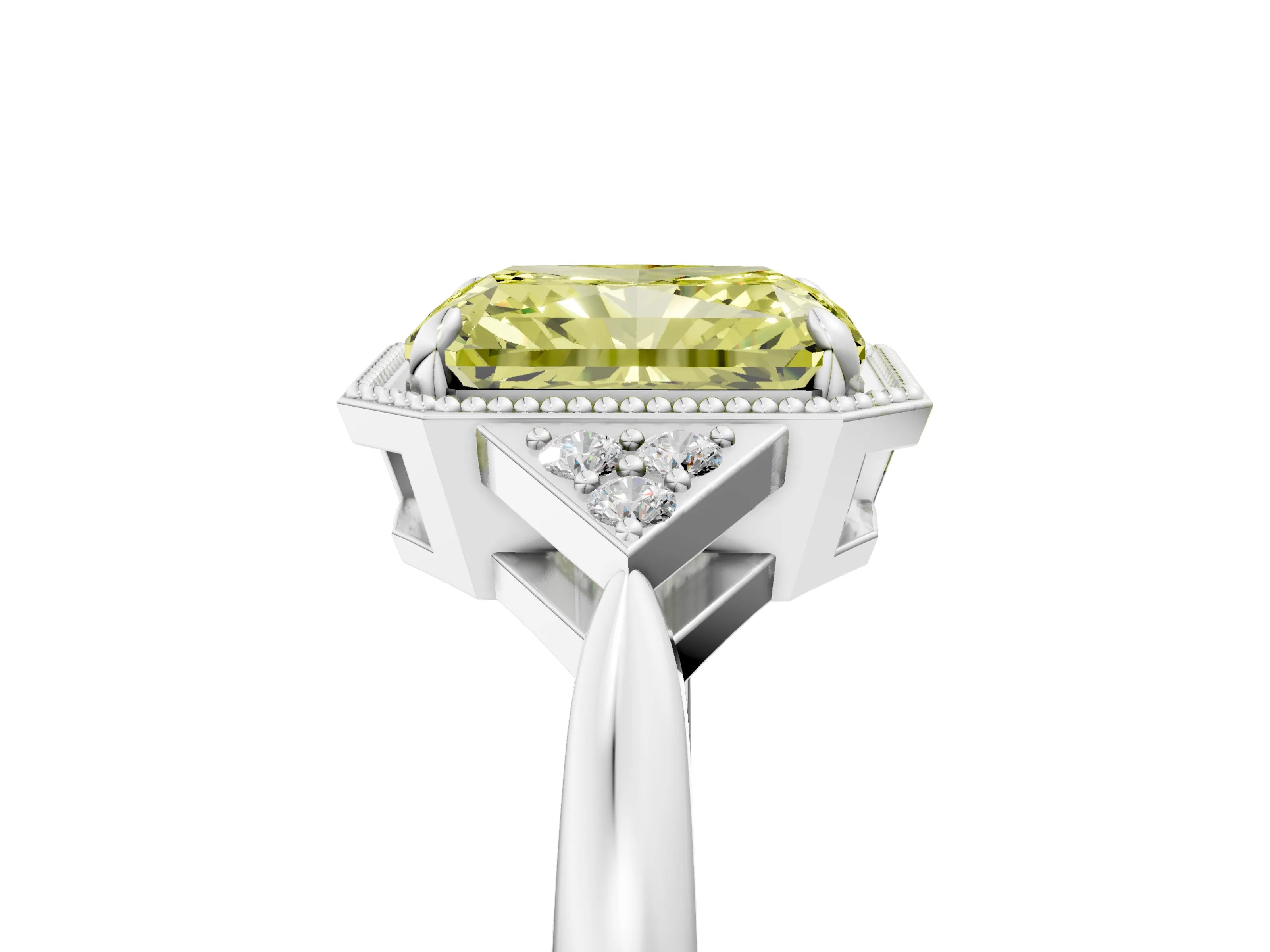 White gold Hexagonal Halo Fancy Yellow Radiant Cut Diamond Solitaire with Pavé Band and Four-Prong Setting_20