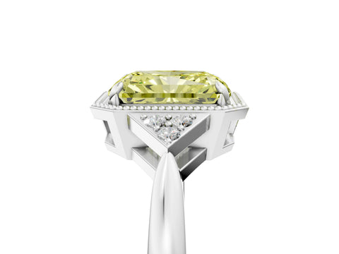 White gold Hexagonal Halo Fancy Yellow Radiant Cut Diamond Solitaire with Pavé Band and Four-Prong Setting_20