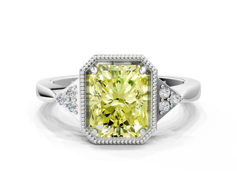 White gold Hexagonal Halo Fancy Yellow Radiant Cut Diamond Solitaire with Pavé Band and Four-Prong Setting_3
