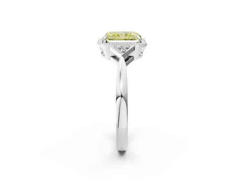 White gold Hexagonal Halo Fancy Yellow Radiant Cut Diamond Solitaire with Pavé Band and Four-Prong Setting_5