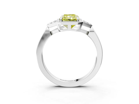 White gold Hexagonal Halo Fancy Yellow Radiant Cut Diamond Solitaire with Pavé Band and Four-Prong Setting_6