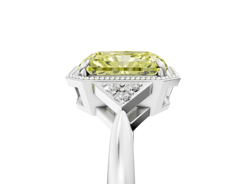 White gold Hexagonal Halo Fancy Yellow Radiant Cut Diamond Solitaire with Pavé Band and Four-Prong Setting_8