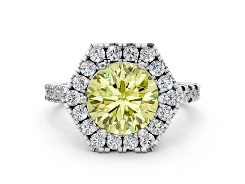 White gold Hexagonal Halo Fancy Yellow Round Cut Diamond Pavé Band with Four-Prong Setting_12