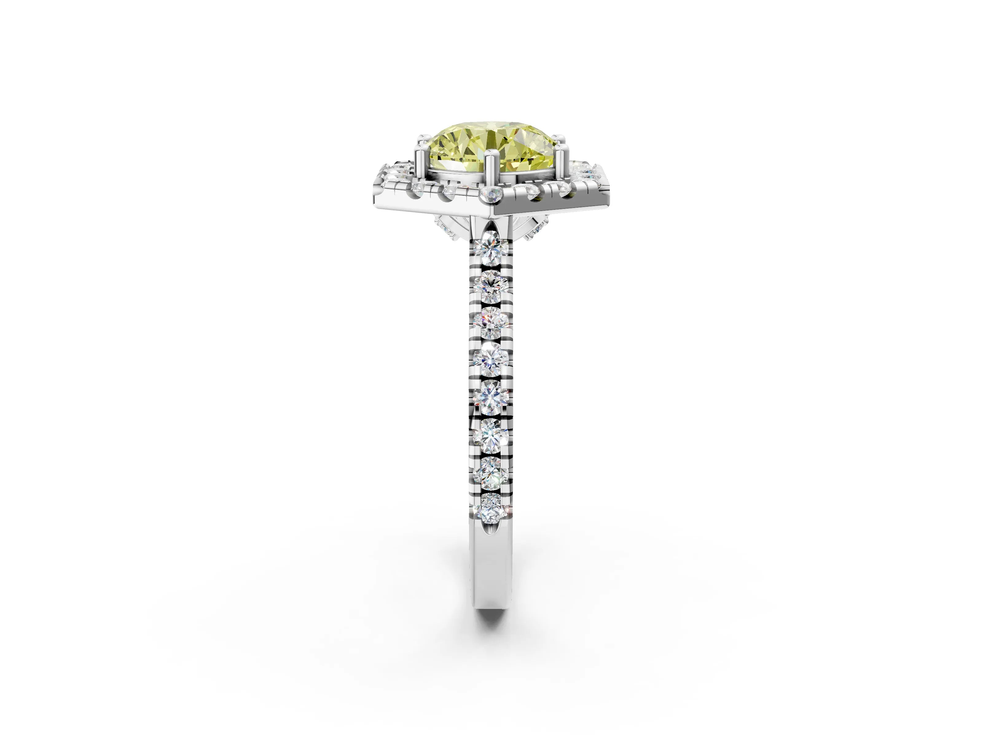 White gold Hexagonal Halo Fancy Yellow Round Cut Diamond Pavé Band with Four-Prong Setting_14