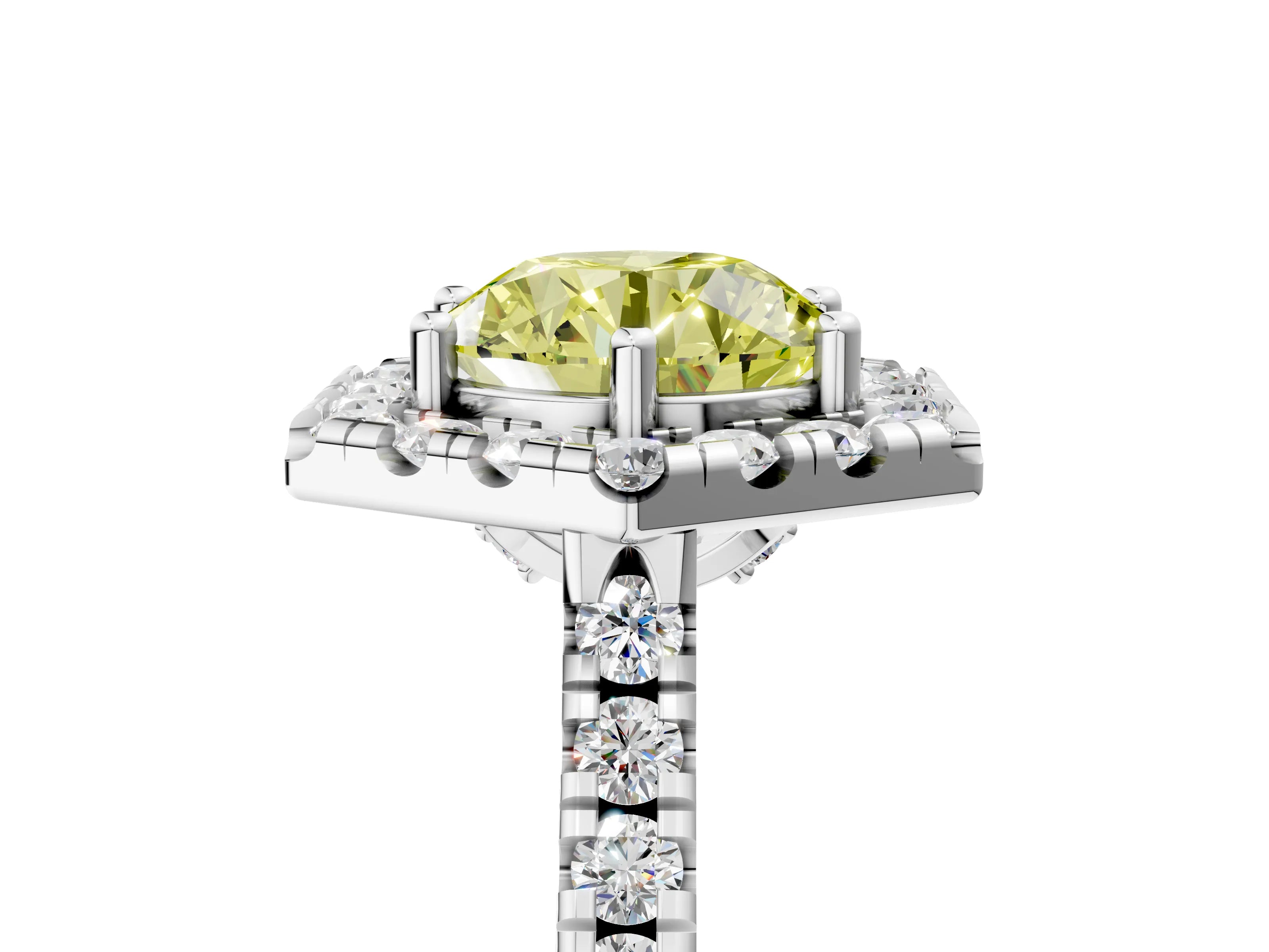 White gold Hexagonal Halo Fancy Yellow Round Cut Diamond Pavé Band with Four-Prong Setting_17