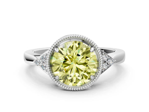 White gold Hexagonal Halo Fancy Yellow Round Cut Diamond Solitaire with Pavé Band and Four-Prong Setting_15