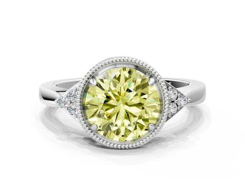 White gold Hexagonal Halo Fancy Yellow Round Cut Diamond Solitaire with Pavé Band and Four-Prong Setting_3
