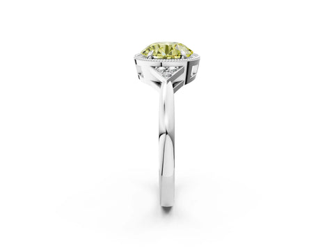 White gold Hexagonal Halo Fancy Yellow Round Cut Diamond Solitaire with Pavé Band and Four-Prong Setting_5