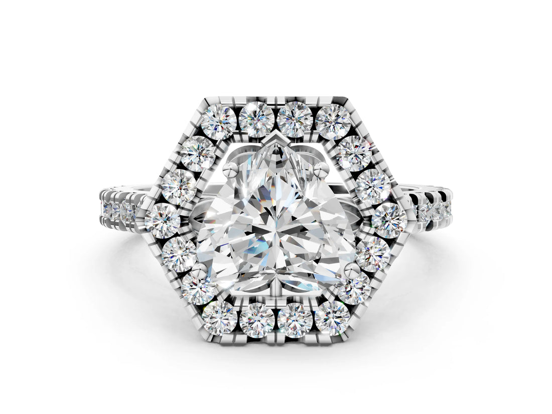 White gold Hexagonal Halo Heart Cut Diamond Pavé Band with Four-Prong Setting_3