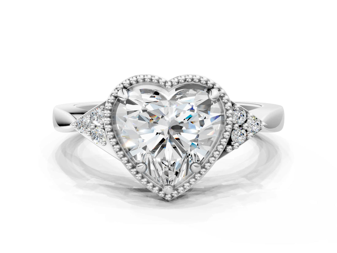 White gold Hexagonal Halo Heart Cut Diamond Solitaire with Pavé Band and Four-Prong Setting_3