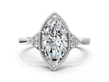White gold Hexagonal Halo Marquise Cut Diamond Solitaire with Pavé Band and Four-Prong Setting_3
