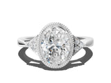 White gold Hexagonal Halo Oval Cut Diamond Solitaire with Pavé Band and Four-Prong Setting_3
