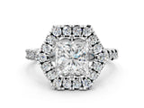 White gold Hexagonal Halo Princess Cut Diamond Pavé Band with Four-Prong Setting_3
