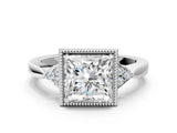 White gold Hexagonal Halo Princess Cut Diamond Solitaire with Pavé Band and Four-Prong Setting_3
