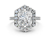 White gold Hexagonal Halo Radiant Cut Diamond Pavé Band with Four-Prong Setting_3