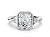 White gold Hexagonal Halo Radiant Cut Diamond Solitaire with Pavé Band and Four-Prong Setting_3