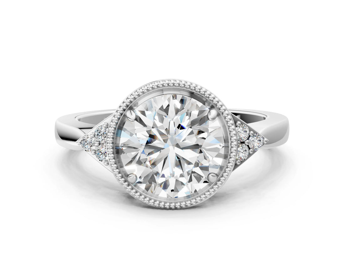 White gold Hexagonal Halo Round Diamond Solitaire with Pavé Band and Four-Prong Setting_24