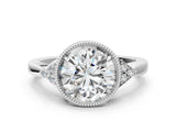 White gold Hexagonal Halo Round Diamond Solitaire with Pavé Band and Four-Prong Setting_24