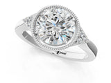 White gold Hexagonal Halo Round Diamond Solitaire with Pavé Band and Four-Prong Setting_25