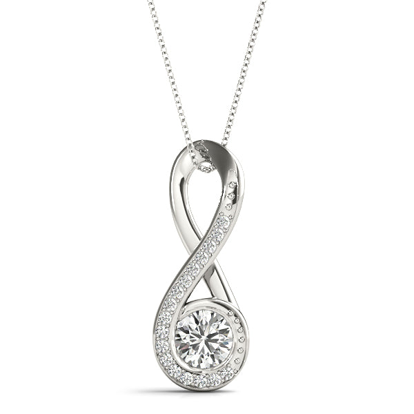 White gold Infinity Pavé Round Diamond Bezel Pendant