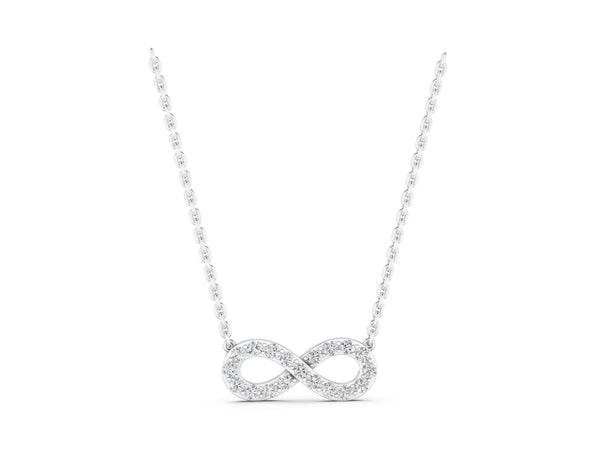 White gold Infinity Pendant with Round Cut Diamonds in Pavé Setting