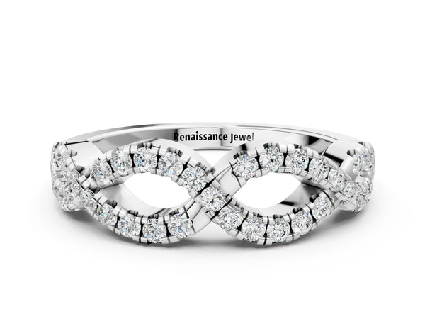 White gold Infinity Twist Diamond Pavé Band with Round Stones and Prong Setting