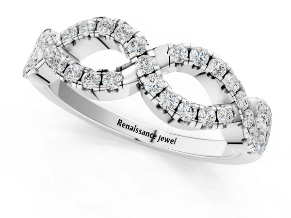White gold Infinity Twist Diamond Pavé Band with Round Stones and Prong Setting