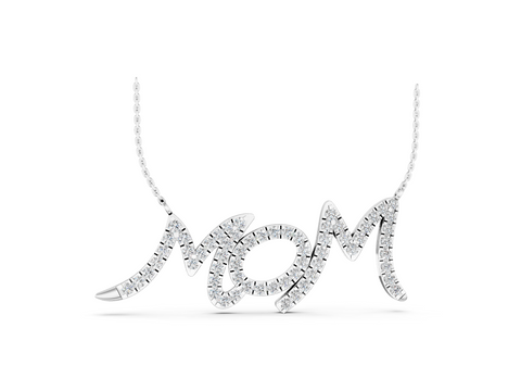 White gold MOM Diamond Pendant with Pave Setting