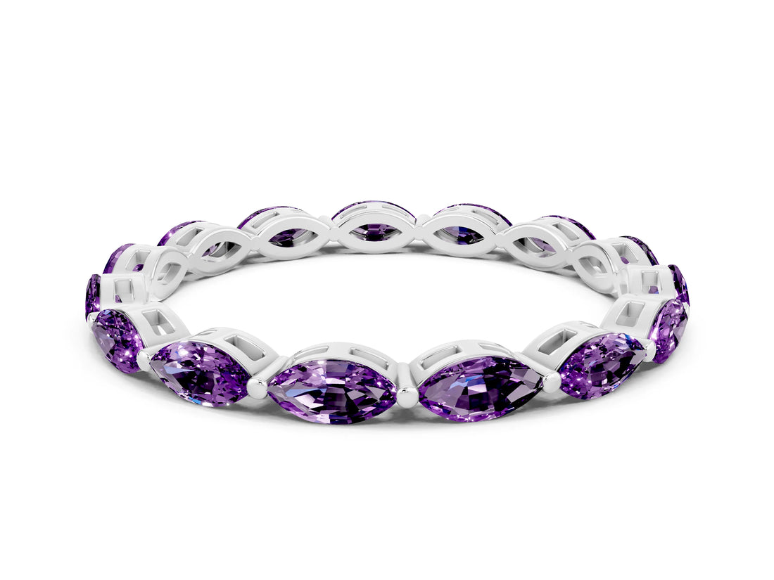 White gold Marquise Amethyst Eternity Band with U-Prong Setting_12