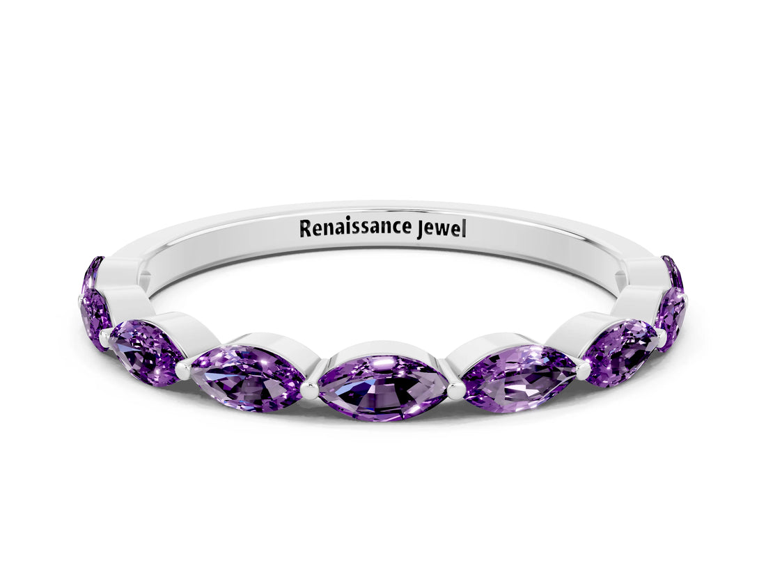 White gold Marquise Amethyst Prong Set Half-Eternity Band_6