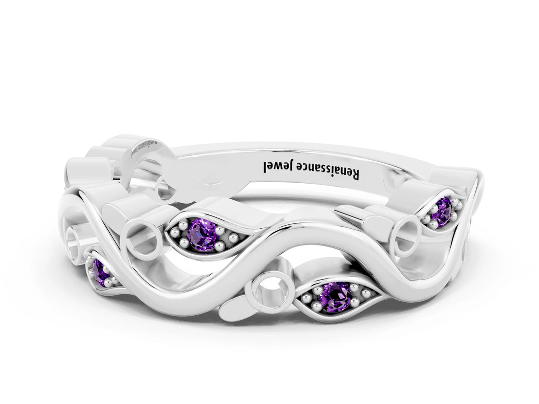 White gold Marquise Amethyst Vine Eternity Band with Bezel Setting_26