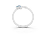 White gold Marquise Aquamarine Cluster Bypass Ring with Prong Setting_9