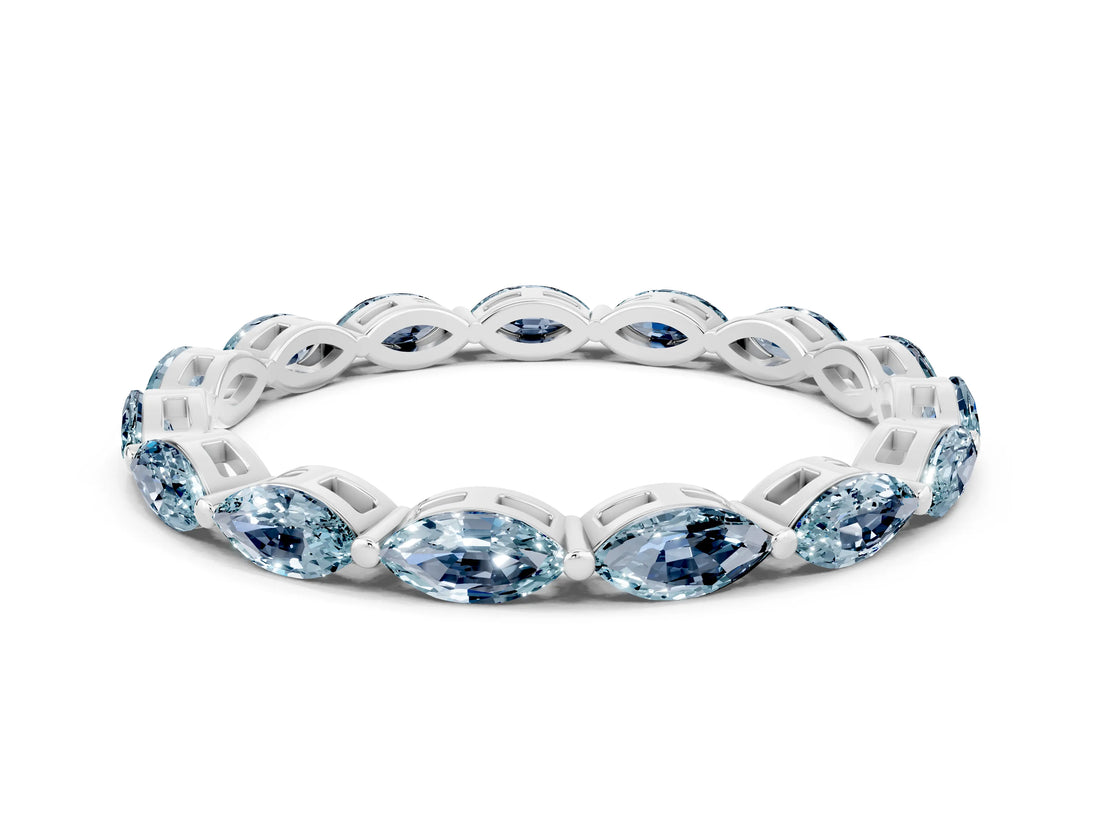 White gold Marquise Aquamarine Eternity Band with U-Prong Setting_12
