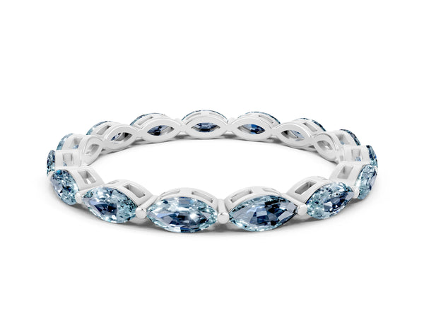 White Gold Marquise Aquamarine Shared Prong Full Eternity Wedding Band