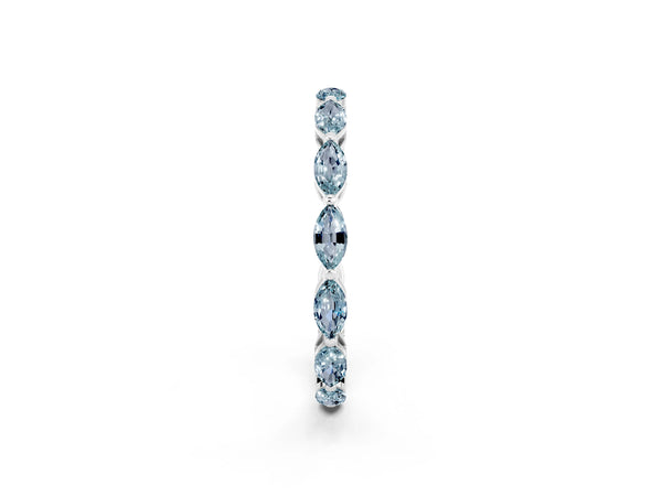 Sterling Silver Marquise Aquamarine Shared Prong Full Eternity Wedding Band
